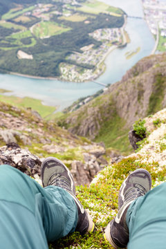 Romsdalseggen Hike, Andalsnes, Romsdalen, Norway: The city of Andalsnes viewed from the Romsdalseggen ridge.