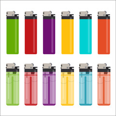 multi-colored lighters in a flat design on a white background. Vector