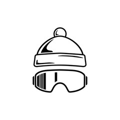 Ski hat, glasses. Abstract concept, icon. Vector illustration on white background.