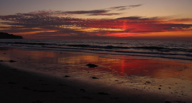 Beautiful Red Sky At Sunset, Torrance Beach, Los Angeles County, California