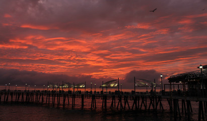 Beautiful Red Sunset at the Redondo Beach Pier, Los Angeles County, California