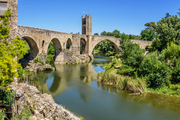 Fototapeta na wymiar The Bridge in ancient town Besalu in Catalonia of Spain. 