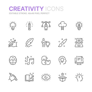 Collection of creativity related line icons. 48x48 Pixel Perfect. Editable stroke