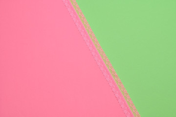 Fashion Coloful pink green blue background with lace. Minimal. Trendy spring summer color. Creative vibrant pop art fashionable concept.