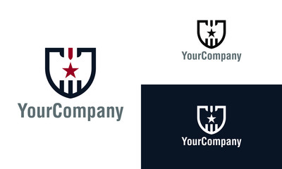 Protector shield and star logo design template. Simple minimalist template graphic illustration. Creative vector emblem, for icon or design concept.