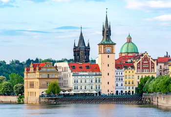 Prague cityscape with Old Town Bridge Tower, Czech Republic
