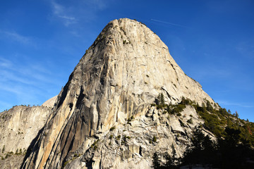 View of a Massive Granite Mountain from the Base of the John Muir Trail, Yosemite Valley, California