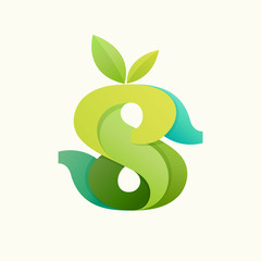 Swirling letter S logo with green leaves.