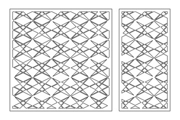 Set decorative card for cutting. Lines geometric  pattern. Laser cut. Ratio 1:1, 1:2. Vector illustration.