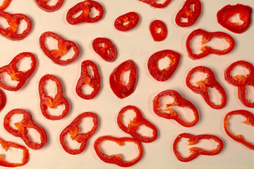 Sliced red bell pepper on neutral background