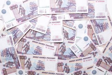 Russian ruble. Russian currency closeup in the form of texture.