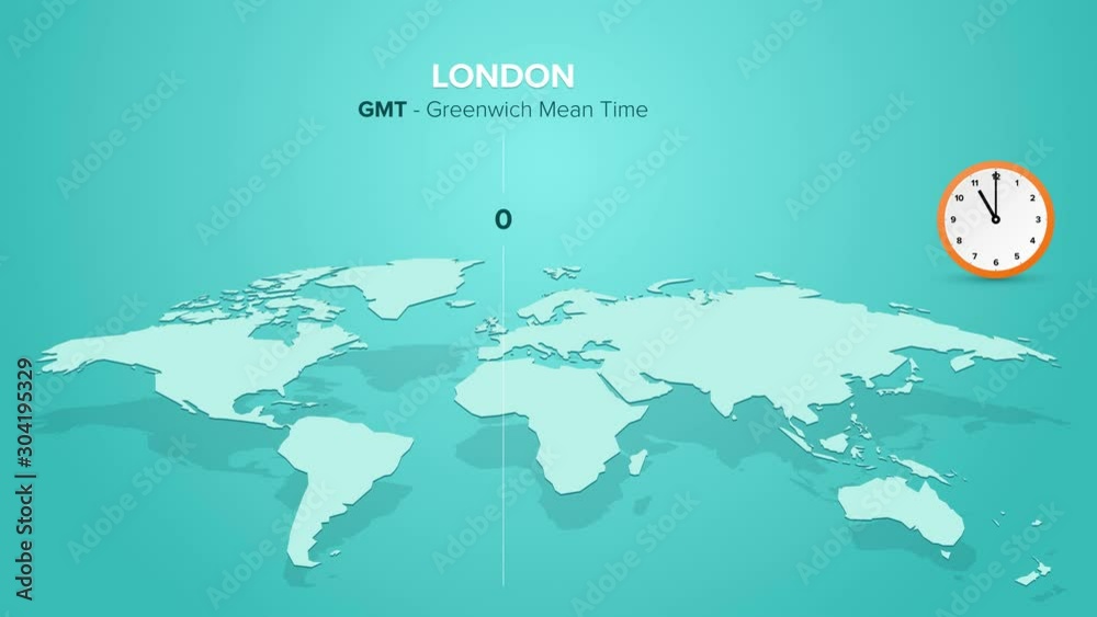 Wall mural time zones on planet earth, concept with world map and clock showing current time difference from gm