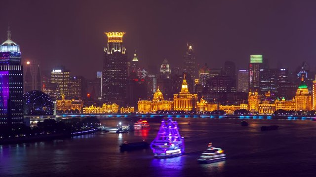Shanghai The Bund or Waitan urban cityscape  skyline panorama timelapse zoom out