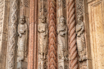 A detail picture of the facade of the Milan cathedral in Italy. 