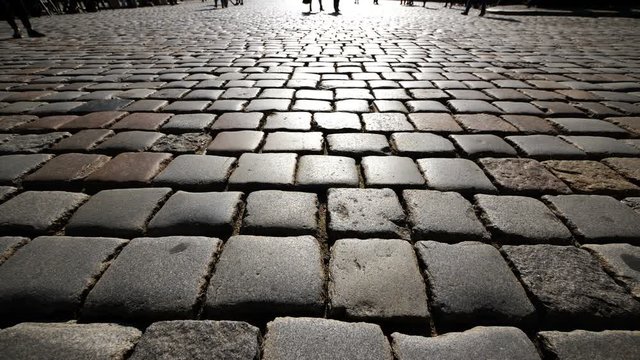 Old stone floor in medieval city center in Poland