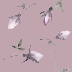Watercolor botanical seamless pattern with rosebud. For design, print, textile, wedding decor and more.