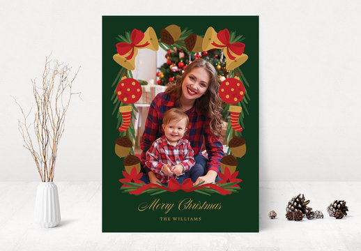 Christmas Photo Card Layout with Garlands