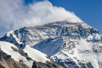 Mount Everest summit and base camp from Tibetan side in China