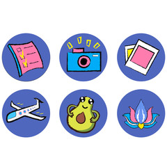 icons set  travelers and vegetarians icons for instagram. Flat drawings by hand.