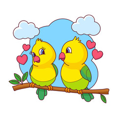A couple of love bird, vector cartoon illustration