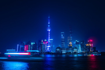 River View of the Skyline of the Pudong Area, Shanghai, China.