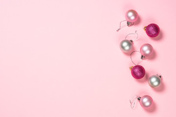 Christmas flat lay background on pink.