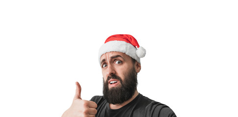 funny bearded guy in santa claus hat