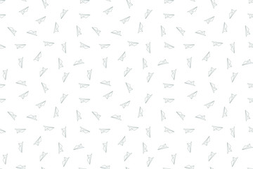 Paper plane seamless pettern. Message symbol texture. Black white print. Vector illustration