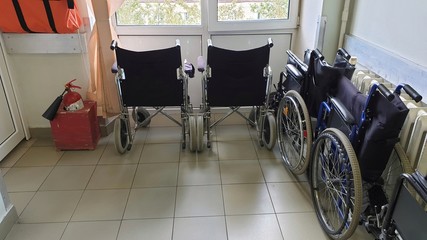 Empty wheelchairs at the hospital