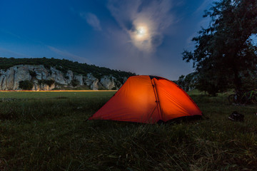 Camping in the moonlit night