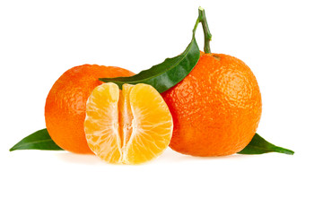 fresh tangerine mandarin fruits on white background