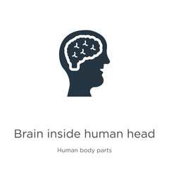 Brain inside human head icon vector. Trendy flat brain inside human head icon from human body parts collection isolated on white background. Vector illustration can be used for web and mobile graphic