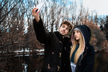 young couple making a selfie