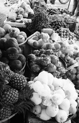 Laos: Fresh fruits at the market of Pakse City.