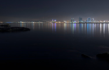 Panorama of the seaside boulevard in Baku at night