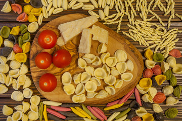 appetizing italian pasta background image on wooden