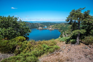 Obraz premium View of Gorges de la Loire in the direction of Grangent island. Saint Etienne metropole, France.