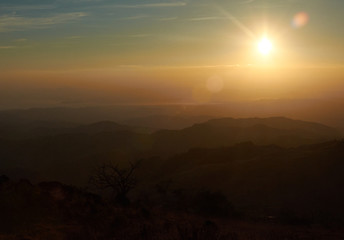 Sunset over the Guanacaste Peninsula, the Gulf of Nicoya and the Colorado Gulf from Monteverde. Costa Rica