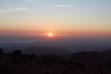 Sunset over the Guanacaste Peninsula, the Gulf of Nicoya and the Colorado Gulf from Monteverde. Costa Rica