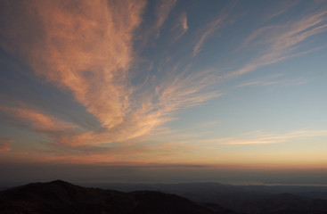 Obraz premium Sunset over the Guanacaste Peninsula, the Gulf of Nicoya and the Colorado Gulf from Monteverde. Costa Rica