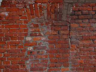 old red window brick wall texture grunge background with vignetted corners, may use to interior design