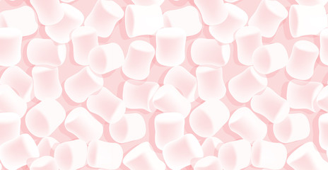 Marshmallow seamless pattern. Tasty marshmallows on pink background. Candy texture.