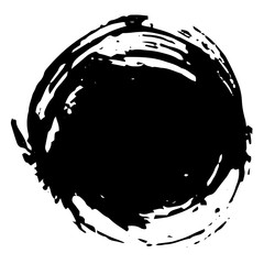 Vector Abstract black brush circle. Black and white engraved ink art. Isolated ink brush stroke illustration element.