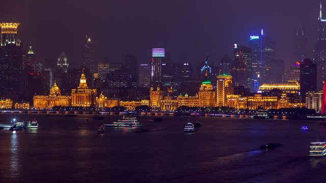 Shanghai The Bund or Waitan urban cityscape  skyline panorama timelapse zoom out