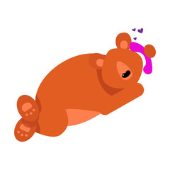 Happy lying bear talking on the phone. Vector illustration isolated on white background