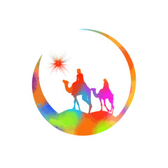 Christmas star camels with the Magi. Vector