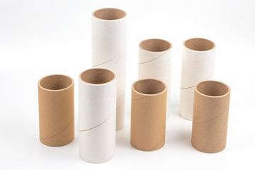 cardboard and paper tubes and pipes on a white background