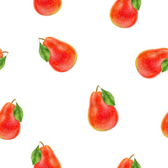 Pear fruit hand drawn watercolor illustration. Seamless pattern.