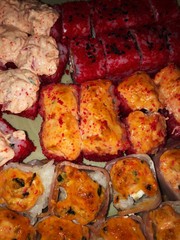 Delicious sushi with bacon and caviar macro 