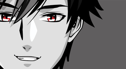 Naklejka premium face young man monochrome anime style character